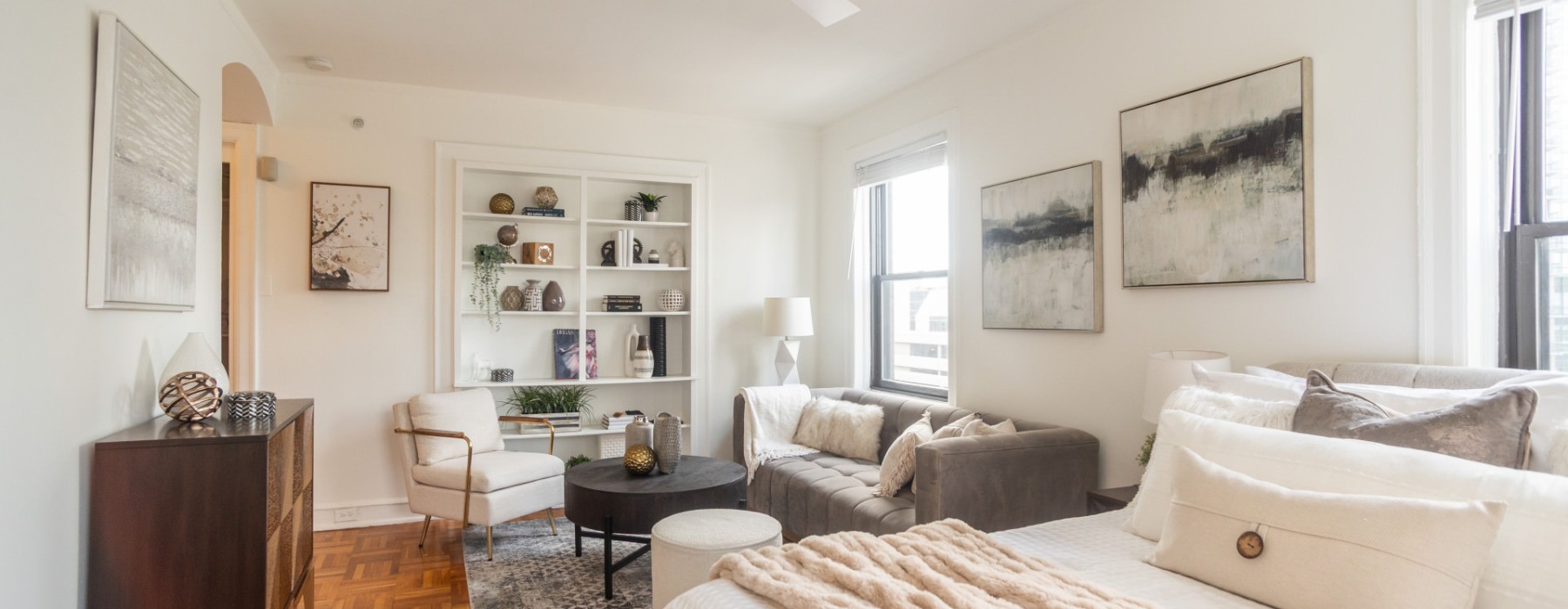 a living room with a couch and a coffee table